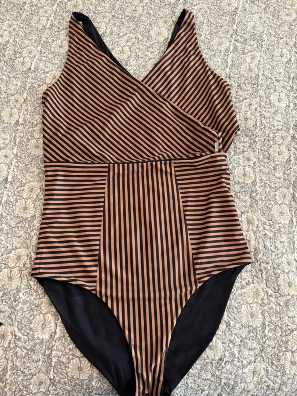Baiia Striped Black & Brown Wrap One-Piece Swimsuit